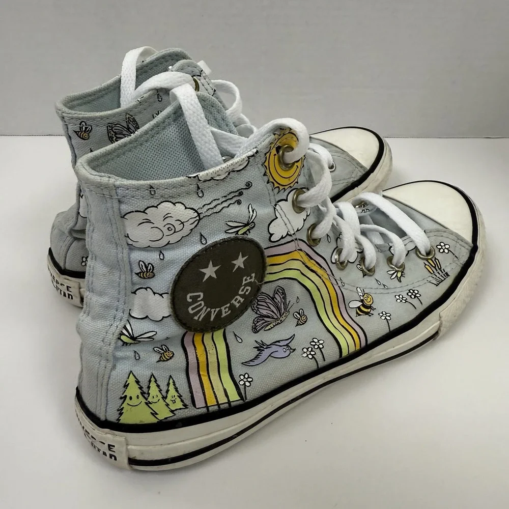 Converse All Star Chuck Taylor High-Top Sneakers Junior Sz 4 Blue Rainbow Summer